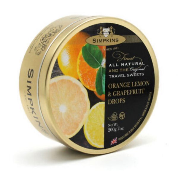Simpkins Travel Sweets - Orange, Lemon & Grapefruit 200g Tin