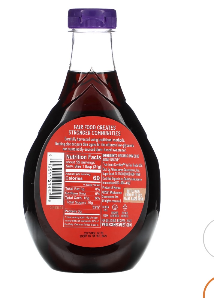 Wholesome Organic Raw Blue Agave, 44 oz (1.25 kg)